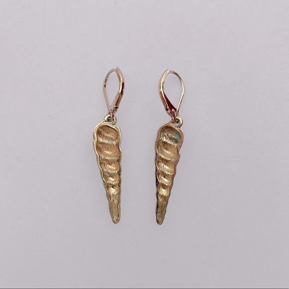 Gold Enamel Spiral Seashell Earrings - Picture 3 of 3